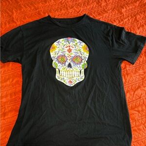 Black T-Shirt with Colorful Skull Design